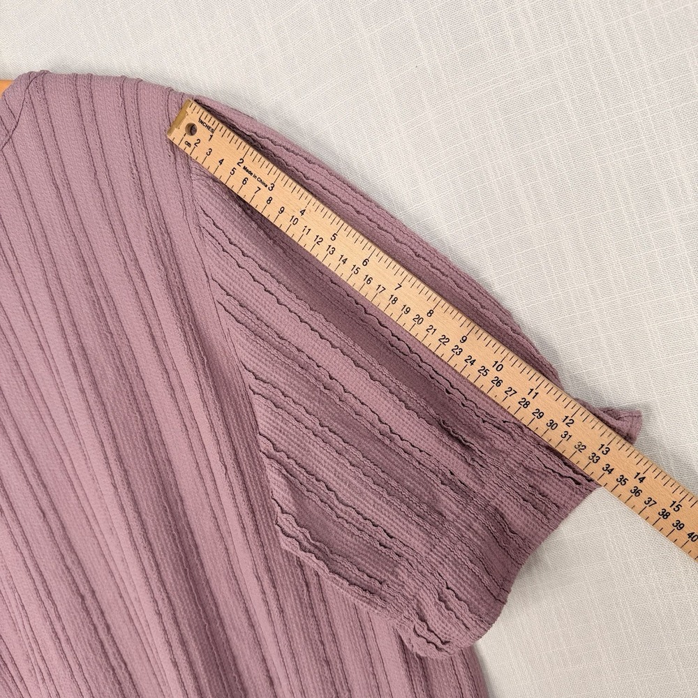 Cable & Gauge Women's Textured Puff Sleeve Button Front Blouse Mauve Pink 2XL - Picture 13 of 16